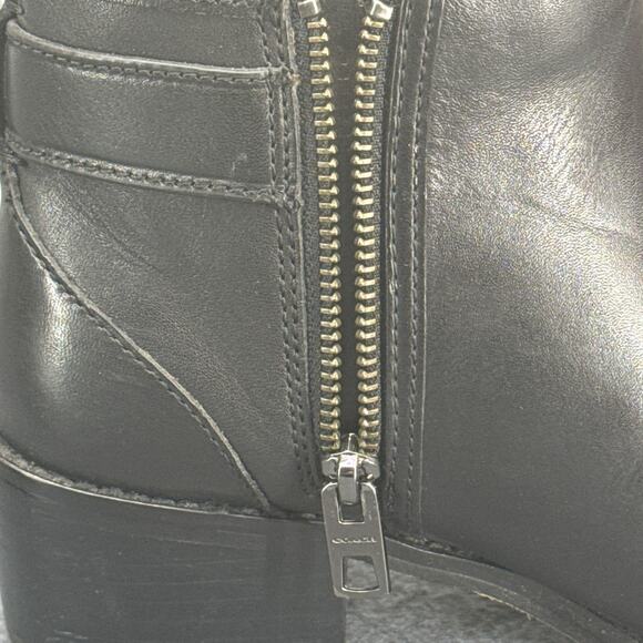 Coach Black Leather Silver Toggle Side Zip Ankle Boot Women 7 - Picture 8 of 8